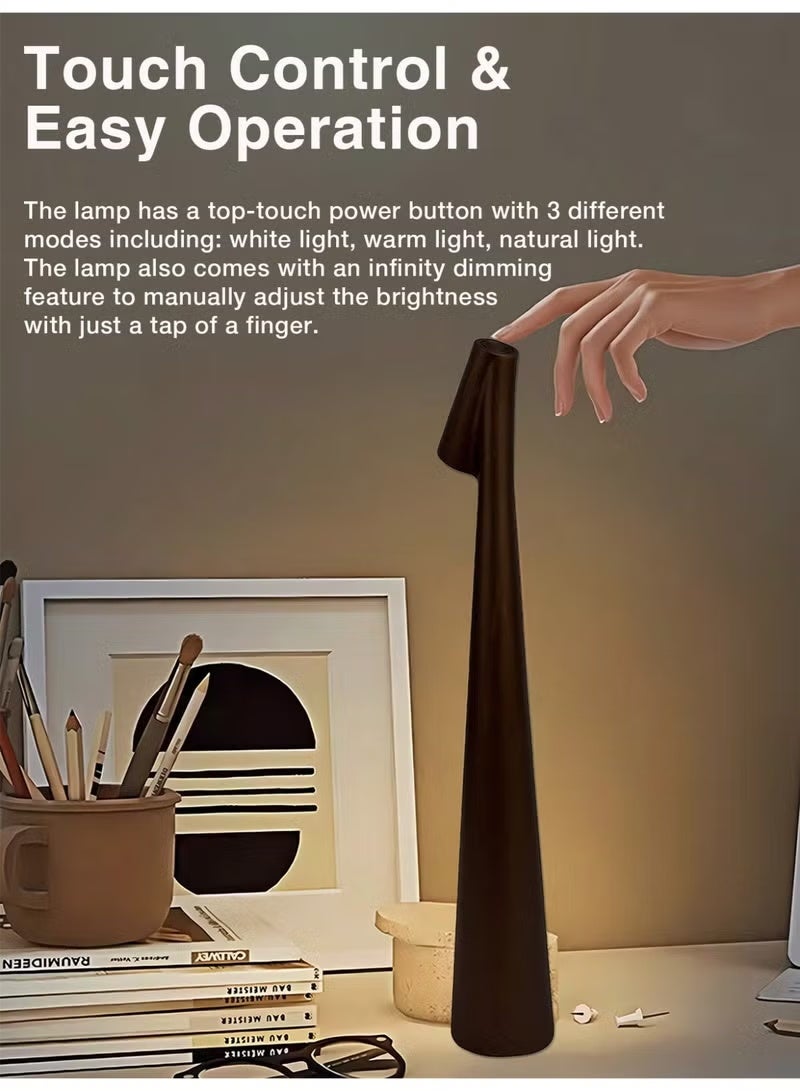 مصباح طاولة LED يعمل باللمس – قابل لإعادة الشحن ولاسلكي مع إضاءة قابلة للتعتيم بثلاثة ألوان، غطاء بلاستيكي غير لامع، شحن عبر USB – مصباح أرضي محمول عصري لغرفة النوم وطاولة الطعام والمكتب والقراءة – هدية أنيقة لتزيين المنزل - Image 2